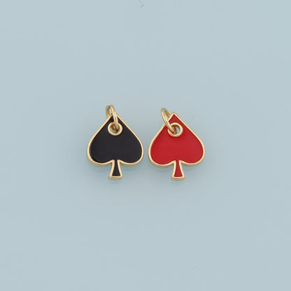 Gold Poker Charms,18K Gold Filled Poker Pendant,Enamel Heart of Spades Card Charm Bracelet Necklace for DIY Jewelry Making Supply