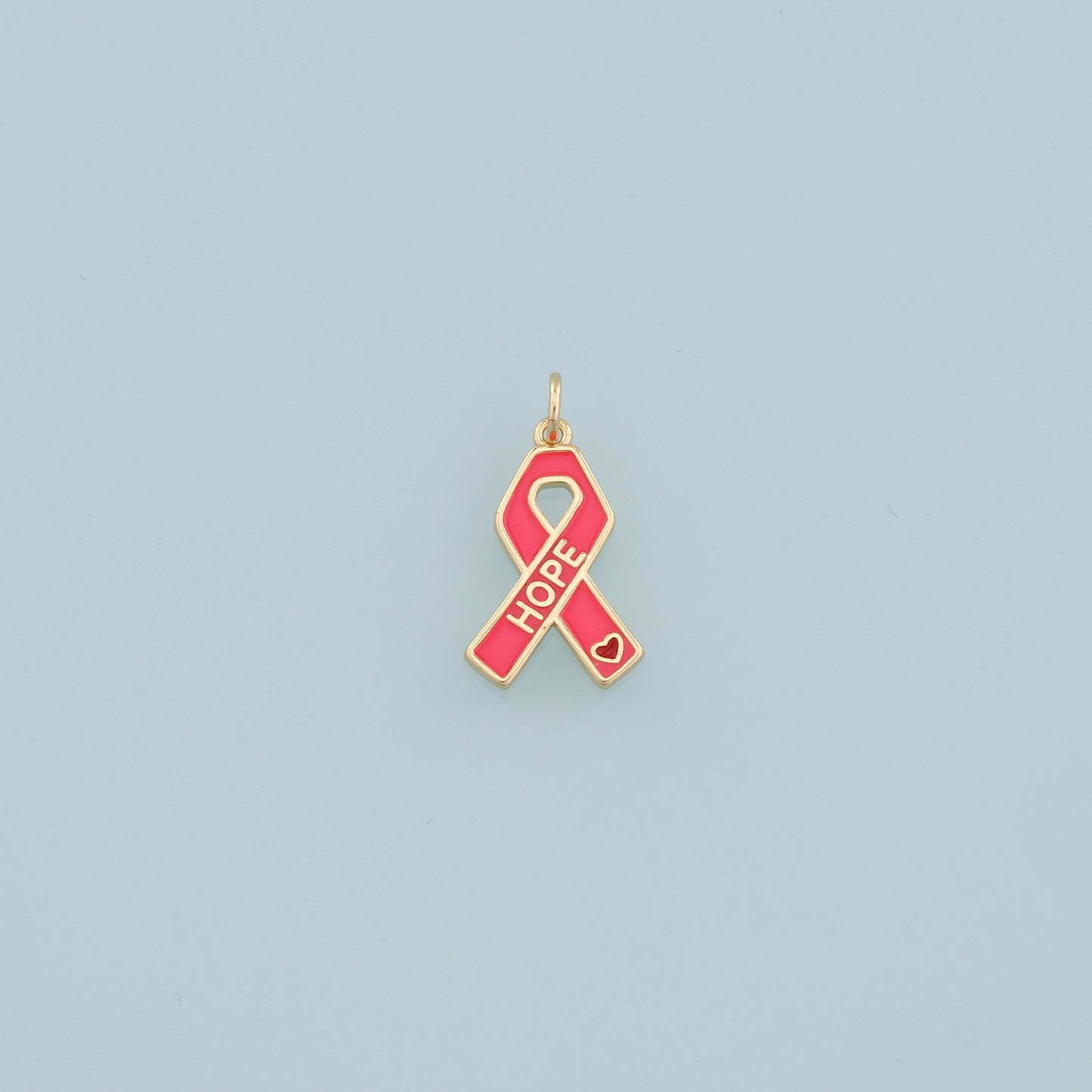Gold HOPE Charms,18K Gold Filled AIDS Pendant,Ribbon Ribbon Cancer Awareness Charm Bracelet Necklace for DIY Jewelry Making Supply