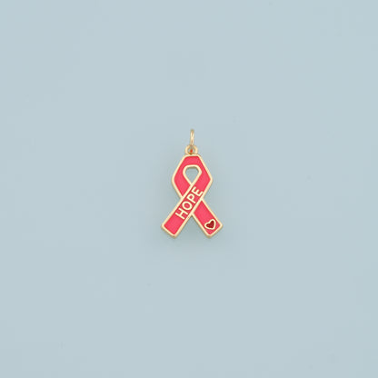 Gold HOPE Charms,18K Gold Filled AIDS Pendant,Ribbon Ribbon Cancer Awareness Charm Bracelet Necklace for DIY Jewelry Making Supply