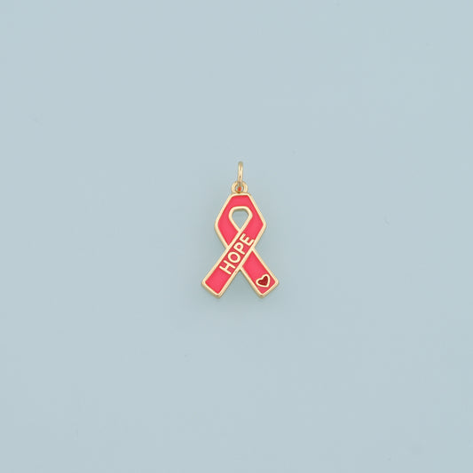 Gold HOPE Charms,18K Gold Filled AIDS Pendant,Ribbon Ribbon Cancer Awareness Charm Bracelet Necklace for DIY Jewelry Making Supply