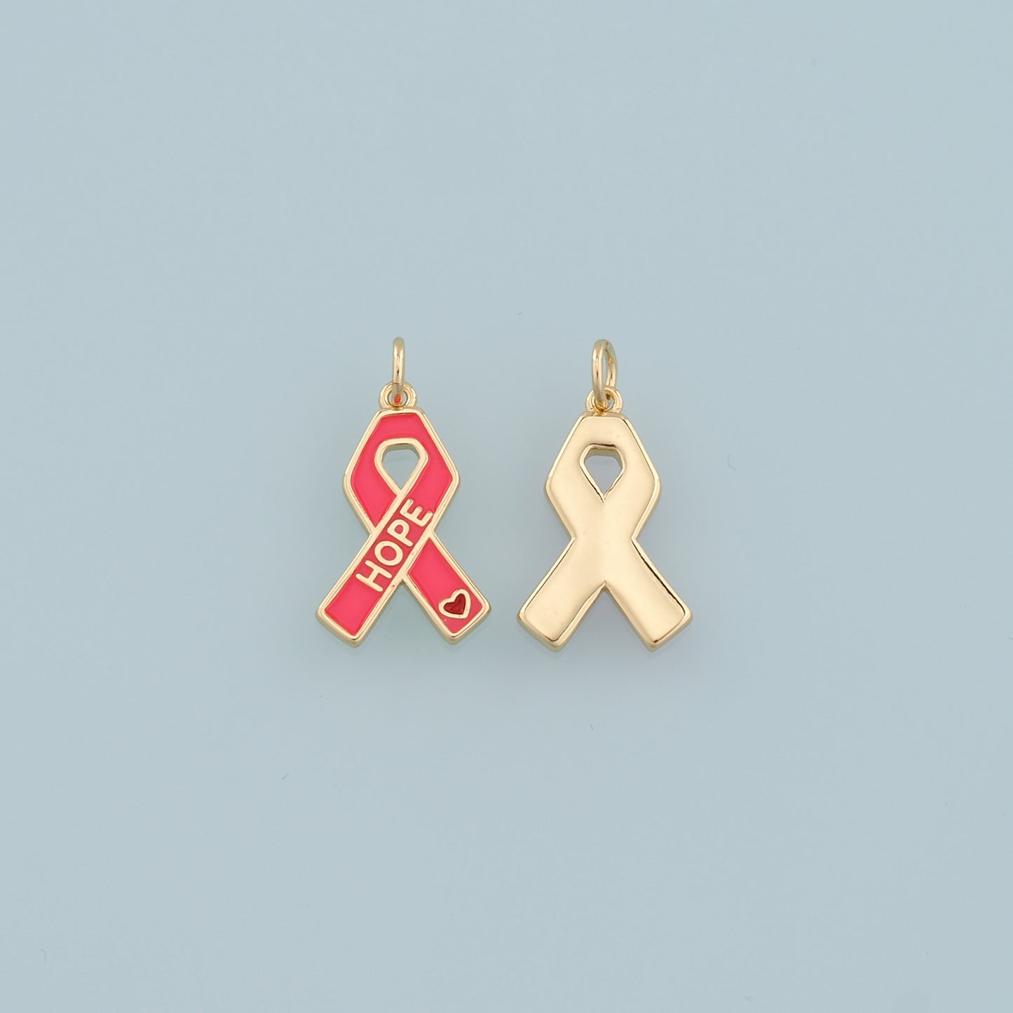 Gold HOPE Charms,18K Gold Filled AIDS Pendant,Ribbon Ribbon Cancer Awareness Charm Bracelet Necklace for DIY Jewelry Making Supply