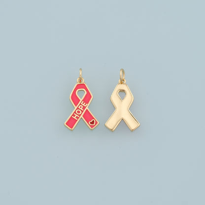Gold HOPE Charms,18K Gold Filled AIDS Pendant,Ribbon Ribbon Cancer Awareness Charm Bracelet Necklace for DIY Jewelry Making Supply