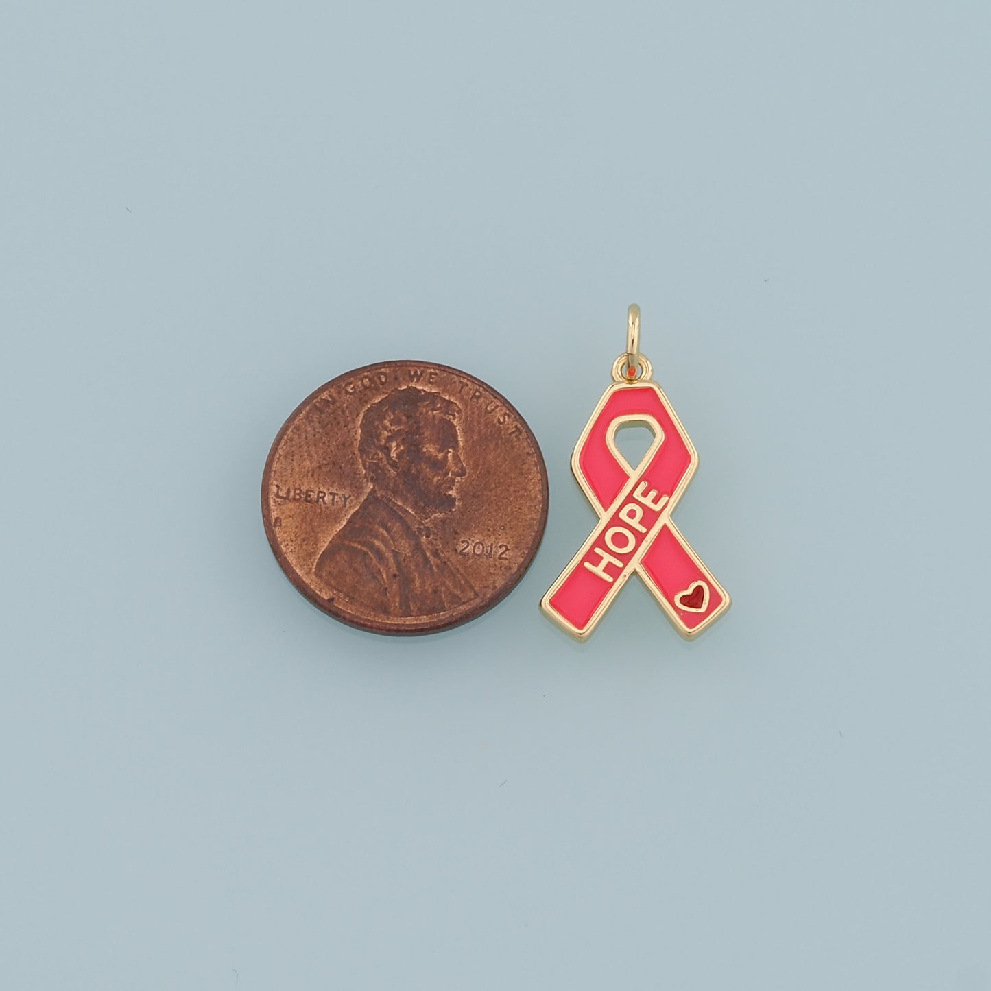 Gold HOPE Charms,18K Gold Filled AIDS Pendant,Ribbon Ribbon Cancer Awareness Charm Bracelet Necklace for DIY Jewelry Making Supply