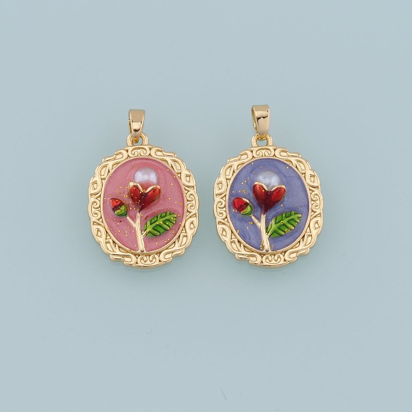 Gold Flower Charms,18K Gold Filled Flower Pendant,Enamel Flower Charm Bracelet Necklace for DIY Jewelry Making Supply