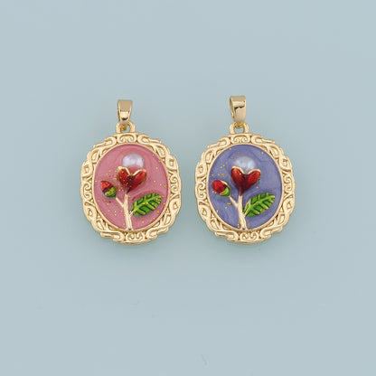 Gold Flower Charms,18K Gold Filled Flower Pendant,Enamel Flower Charm Bracelet Necklace for DIY Jewelry Making Supply