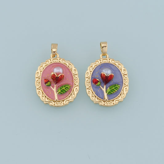 Gold Flower Charms,18K Gold Filled Flower Pendant,Enamel Flower Charm Bracelet Necklace for DIY Jewelry Making Supply
