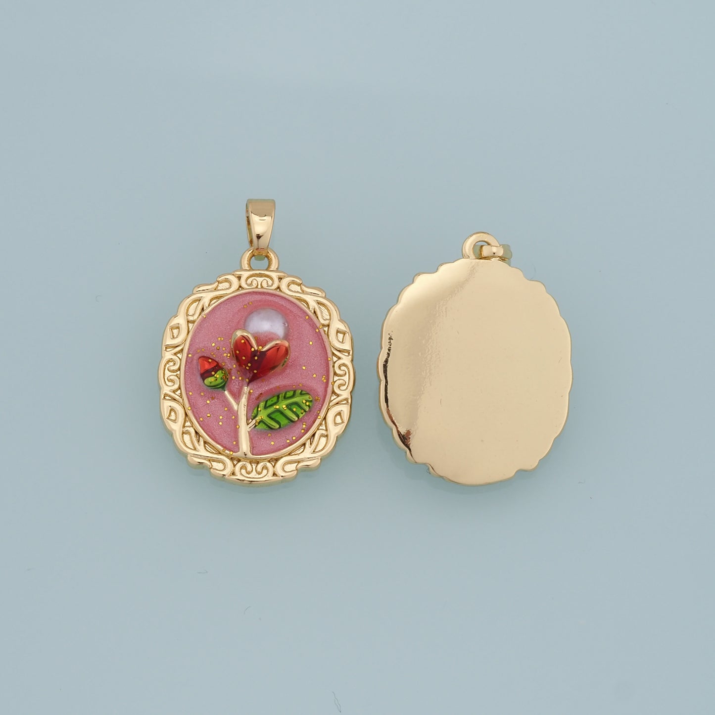 Gold Flower Charms,18K Gold Filled Flower Pendant,Enamel Flower Charm Bracelet Necklace for DIY Jewelry Making Supply