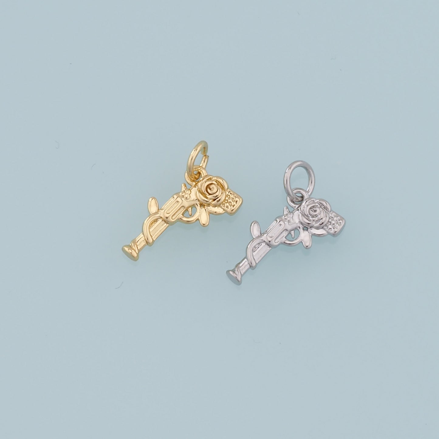 Gold Rose Gun Charms,18K Gold Filled Gun Pendant,Gun Charm Bracelet Necklace for DIY Jewelry Making Supply