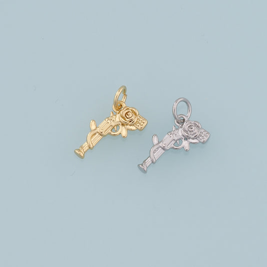 Gold Rose Gun Charms,18K Gold Filled Gun Pendant,Gun Charm Bracelet Necklace for DIY Jewelry Making Supply