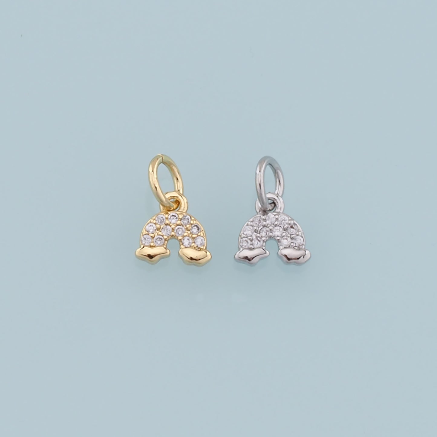 Gold Rainbow Charms,18K Gold Filled CZ Rainbow Pendant,Silver Rainbow Charm Bracelet Necklace for DIY Jewelry Making Supply