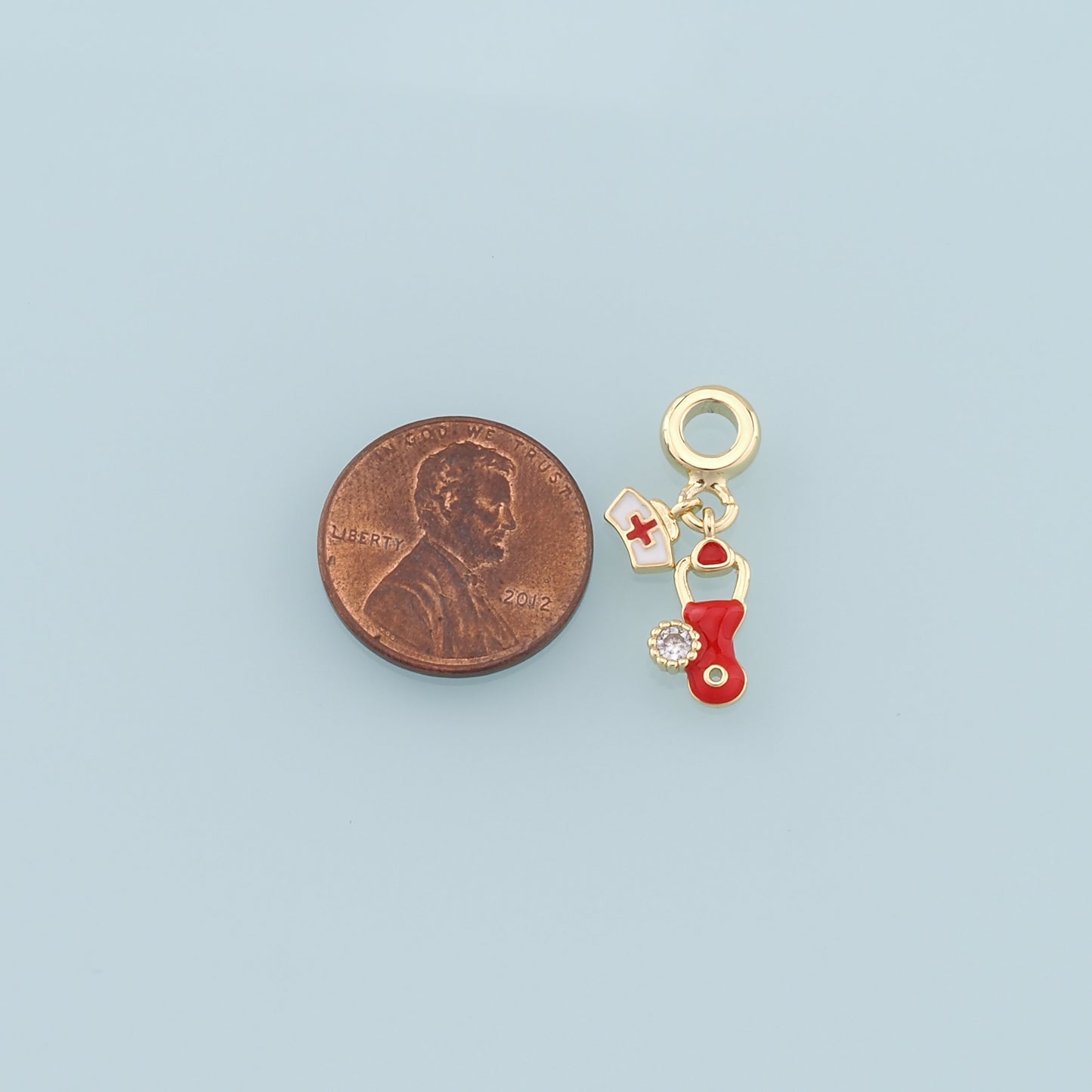 Gold Nurse Cap Charms,18K Gold Filled Stethoscope Pendant,Nurse Charm Bracelet Necklace for DIY Jewelry Making Supply