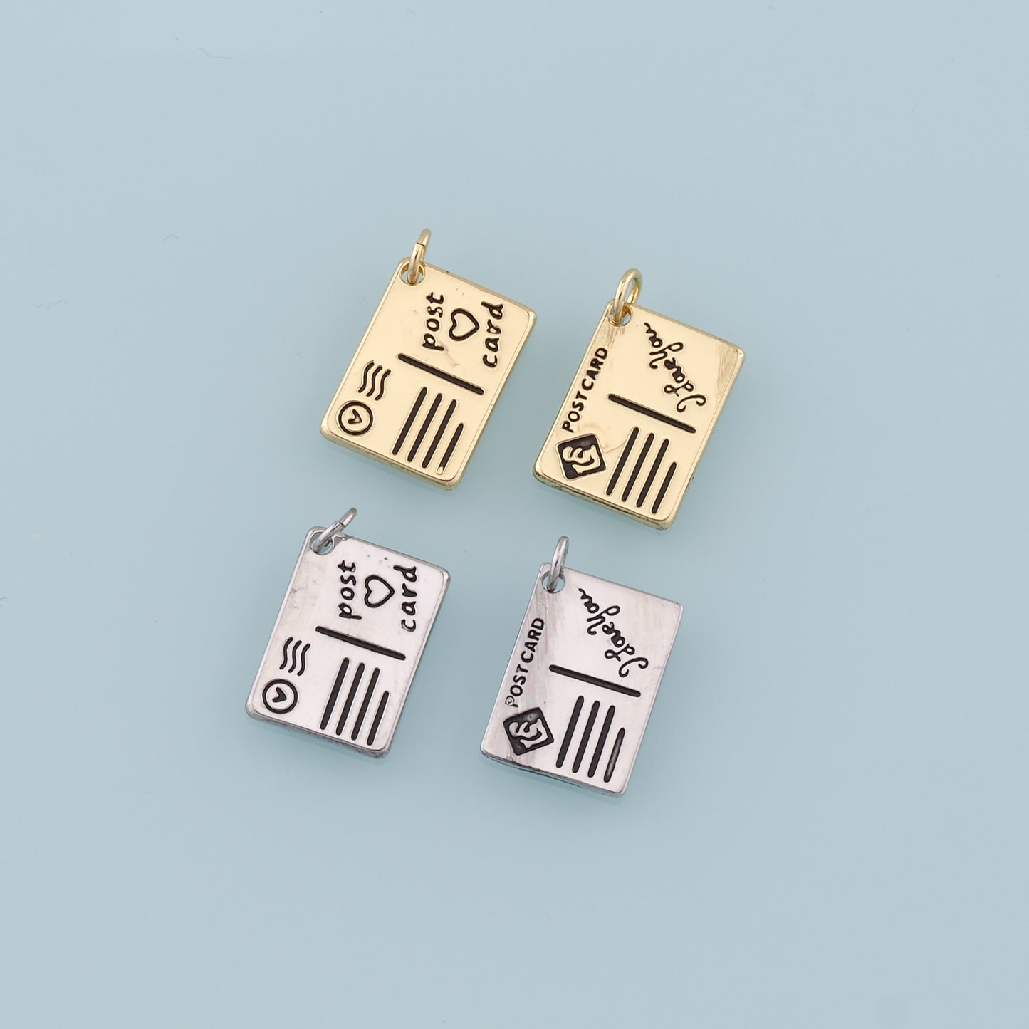 18K Gold Filled Postcard Pendant,Travel Charm Bracelet Necklace for DIY Jewelry Making Supply