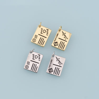 18K Gold Filled Postcard Pendant,Travel Charm Bracelet Necklace for DIY Jewelry Making Supply