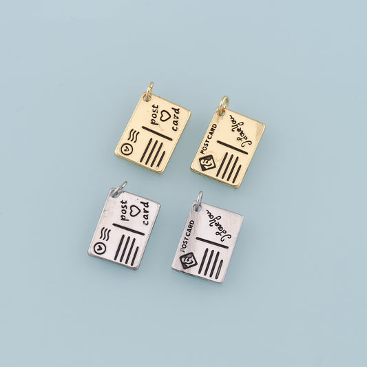 18K Gold Filled Postcard Pendant,Travel Charm Bracelet Necklace for DIY Jewelry Making Supply