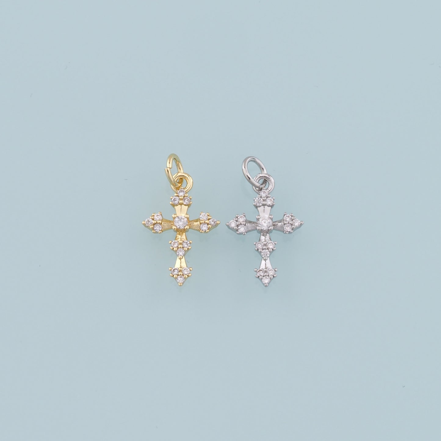 Gold Cross Charms,18K Gold Filled Cross Pendant,CZ Micro Pave Cross Charm Bracelet Necklace for DIY Jewelry Making Supply