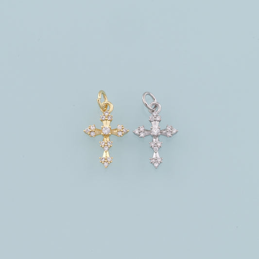 Gold Cross Charms,18K Gold Filled Cross Pendant,CZ Micro Pave Cross Charm Bracelet Necklace for DIY Jewelry Making Supply