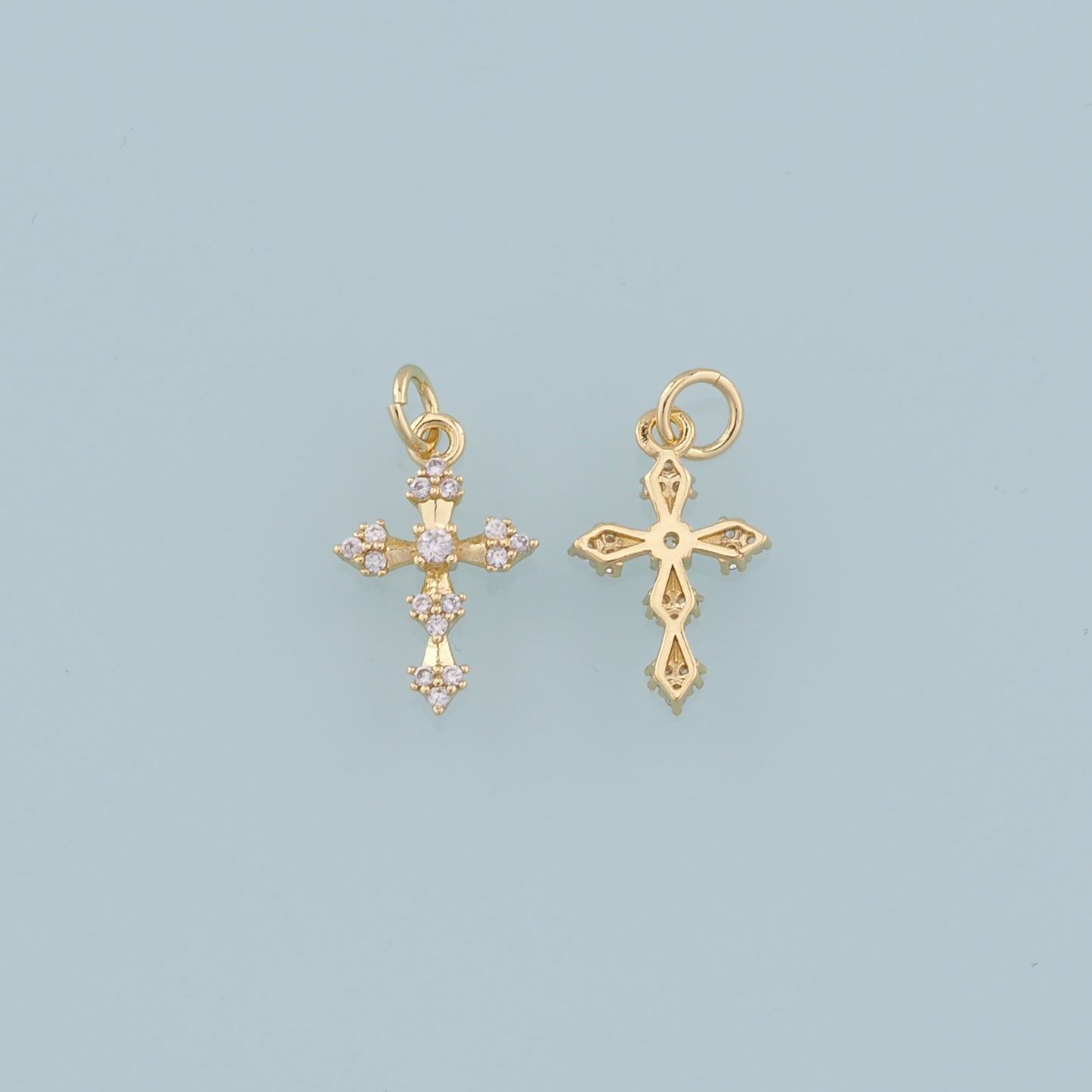 Gold Cross Charms,18K Gold Filled Cross Pendant,CZ Micro Pave Cross Charm Bracelet Necklace for DIY Jewelry Making Supply