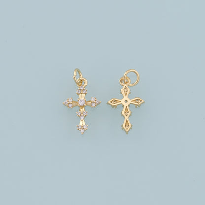 Gold Cross Charms,18K Gold Filled Cross Pendant,CZ Micro Pave Cross Charm Bracelet Necklace for DIY Jewelry Making Supply