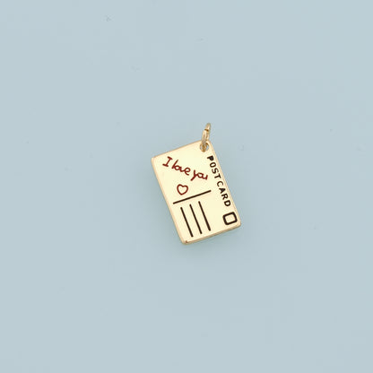 18K Gold Filled Postcard Pendant,Postcard Charm Bracelet Necklace for DIY Jewelry Making Supply
