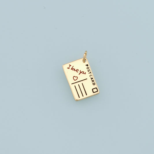 18K Gold Filled Postcard Pendant,Postcard Charm Bracelet Necklace for DIY Jewelry Making Supply