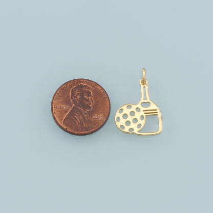 Gold Pickle Ball Charms,18K Gold Filled pickle ball Pendant,Sports Racket Charm Bracelet Necklace for DIY Jewelry Making Supply