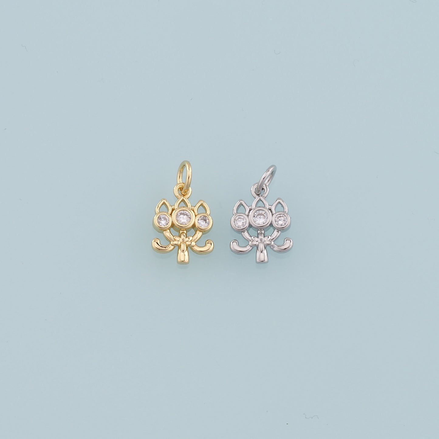 Gold Lotus Charms,18K Gold Filled Lotus Pendant,CZ Lotus Charm Bracelet Necklace for DIY Jewelry Making Supply