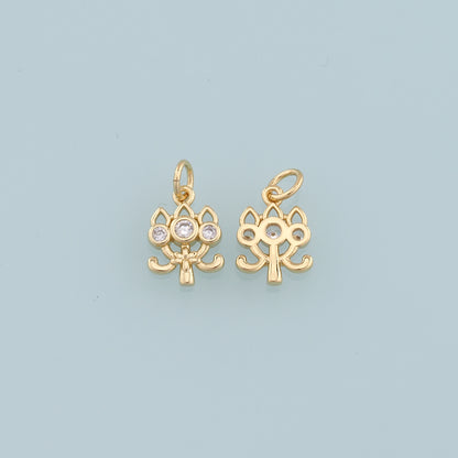 Gold Lotus Charms,18K Gold Filled Lotus Pendant,CZ Lotus Charm Bracelet Necklace for DIY Jewelry Making Supply