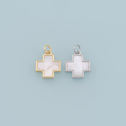 Gold Cross Charms,18K Gold Filled Cross Pendant,Shell Cross Charm Bracelet Necklace for DIY Jewelry Making Supply