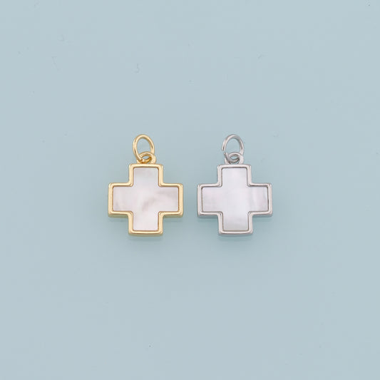 Gold Cross Charms,18K Gold Filled Cross Pendant,Shell Cross Charm Bracelet Necklace for DIY Jewelry Making Supply