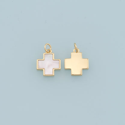 Gold Cross Charms,18K Gold Filled Cross Pendant,Shell Cross Charm Bracelet Necklace for DIY Jewelry Making Supply