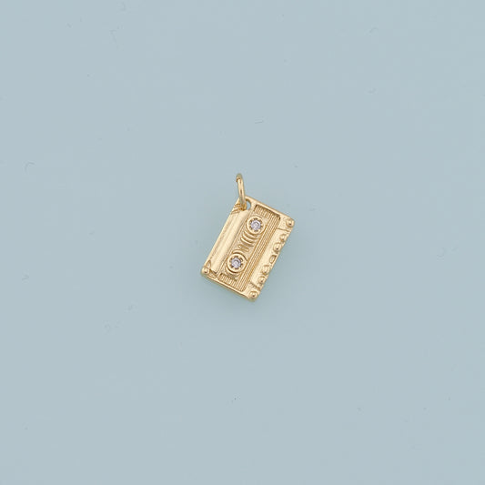18K Gold Filled Tape Pendant,Cassette Tape Charm Bracelet Necklace for DIY Jewelry Making Supply