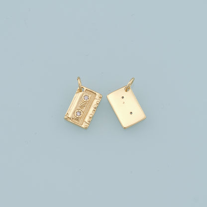 18K Gold Filled Tape Pendant,Cassette Tape Charm Bracelet Necklace for DIY Jewelry Making Supply