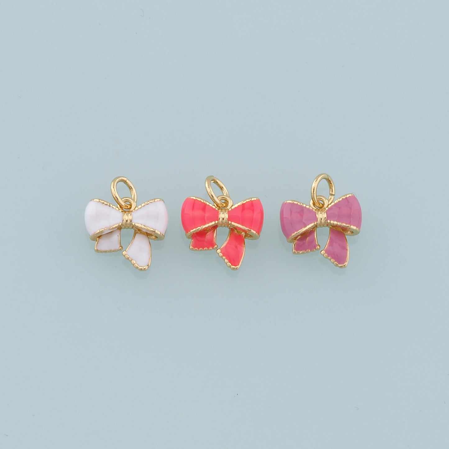 Gold Bow Charms,18K Gold Filled Bow Pendant,Enamel Bow Tie Charm Bracelet Necklace for DIY Jewelry Making Supply