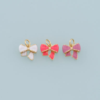 Gold Bow Charms,18K Gold Filled Bow Pendant,Enamel Bow Tie Charm Bracelet Necklace for DIY Jewelry Making Supply