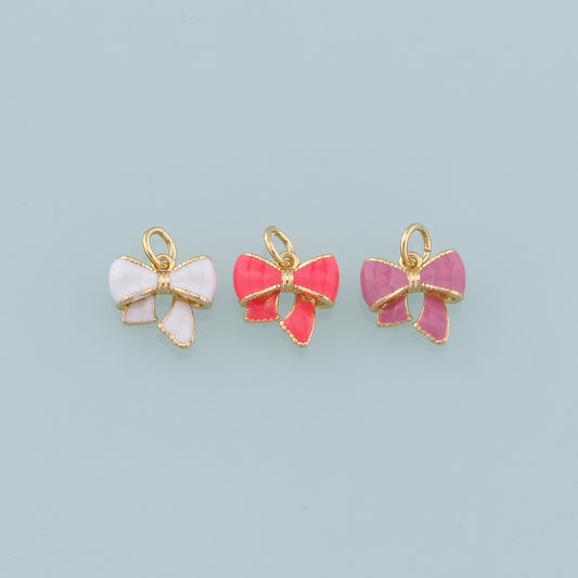 Gold Bow Charms,18K Gold Filled Bow Pendant,Enamel Bow Tie Charm Bracelet Necklace for DIY Jewelry Making Supply