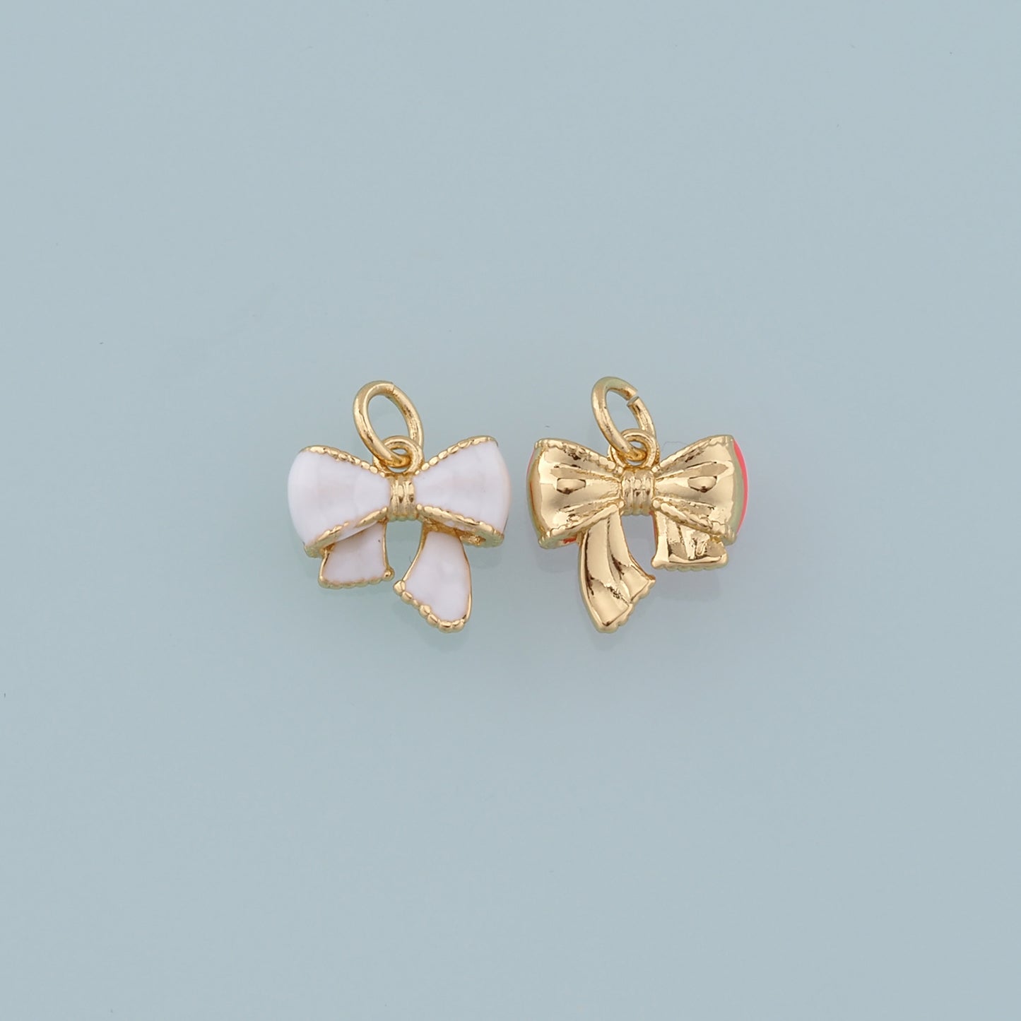Gold Bow Charms,18K Gold Filled Bow Pendant,Enamel Bow Tie Charm Bracelet Necklace for DIY Jewelry Making Supply