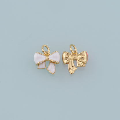 Gold Bow Charms,18K Gold Filled Bow Pendant,Enamel Bow Tie Charm Bracelet Necklace for DIY Jewelry Making Supply
