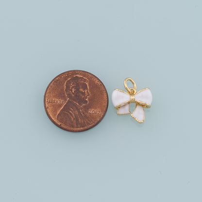 Gold Bow Charms,18K Gold Filled Bow Pendant,Enamel Bow Tie Charm Bracelet Necklace for DIY Jewelry Making Supply