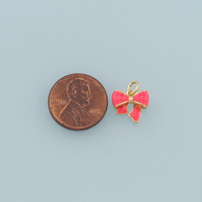 Gold Bow Charms,18K Gold Filled Bow Pendant,Enamel Bow Tie Charm Bracelet Necklace for DIY Jewelry Making Supply