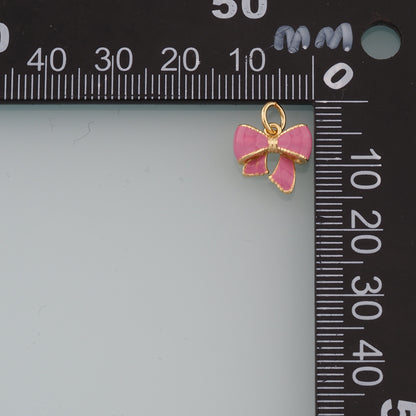 Gold Bow Charms,18K Gold Filled Bow Pendant,Enamel Bow Tie Charm Bracelet Necklace for DIY Jewelry Making Supply