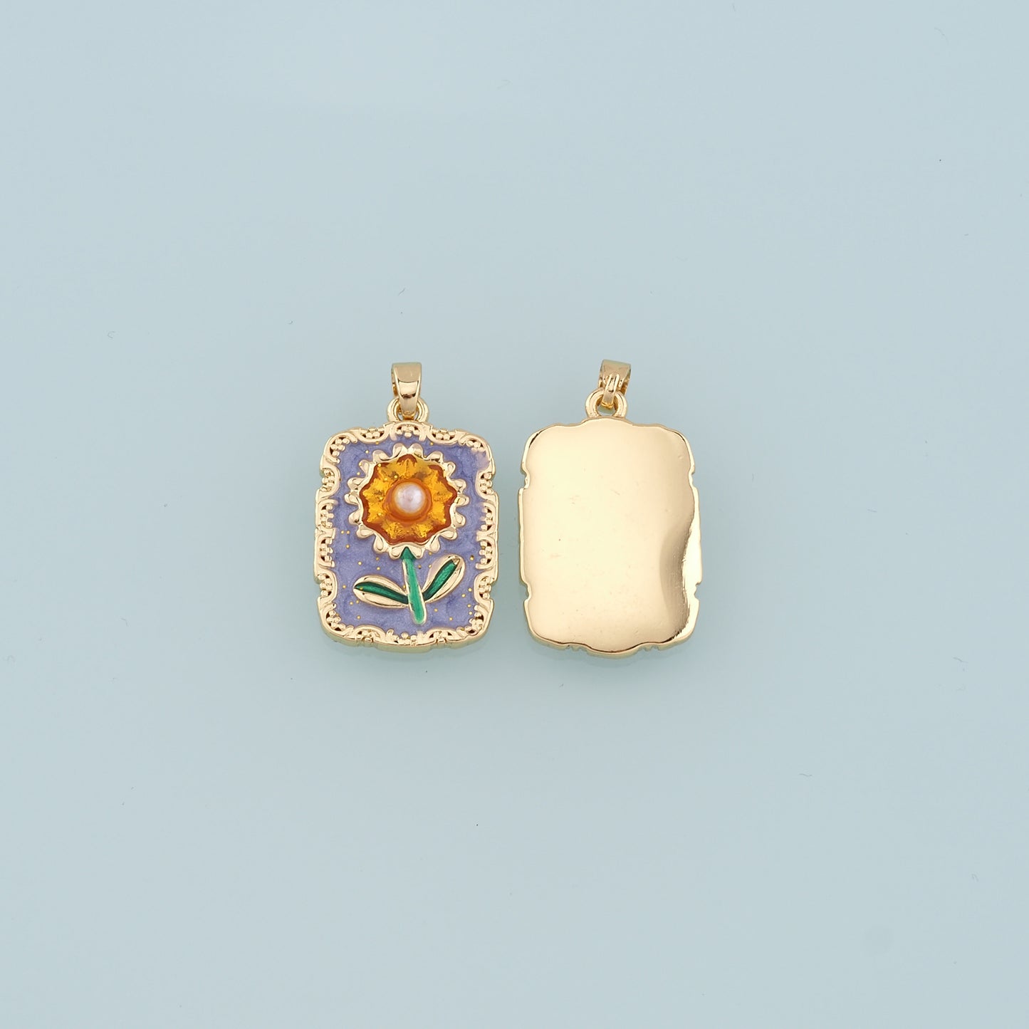 18K Gold Filled Pearl Sunflower Pendant,Enamel Daisy Charm Bracelet Necklace for DIY Jewelry Making Supply
