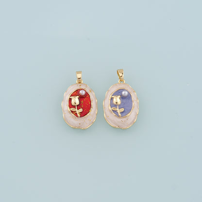 18K Gold Filled Pearl Tulip Pendant,Enamel Flower Charm Bracelet Necklace for DIY Jewelry Making Supply