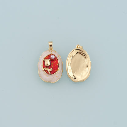 18K Gold Filled Pearl Tulip Pendant,Enamel Flower Charm Bracelet Necklace for DIY Jewelry Making Supply