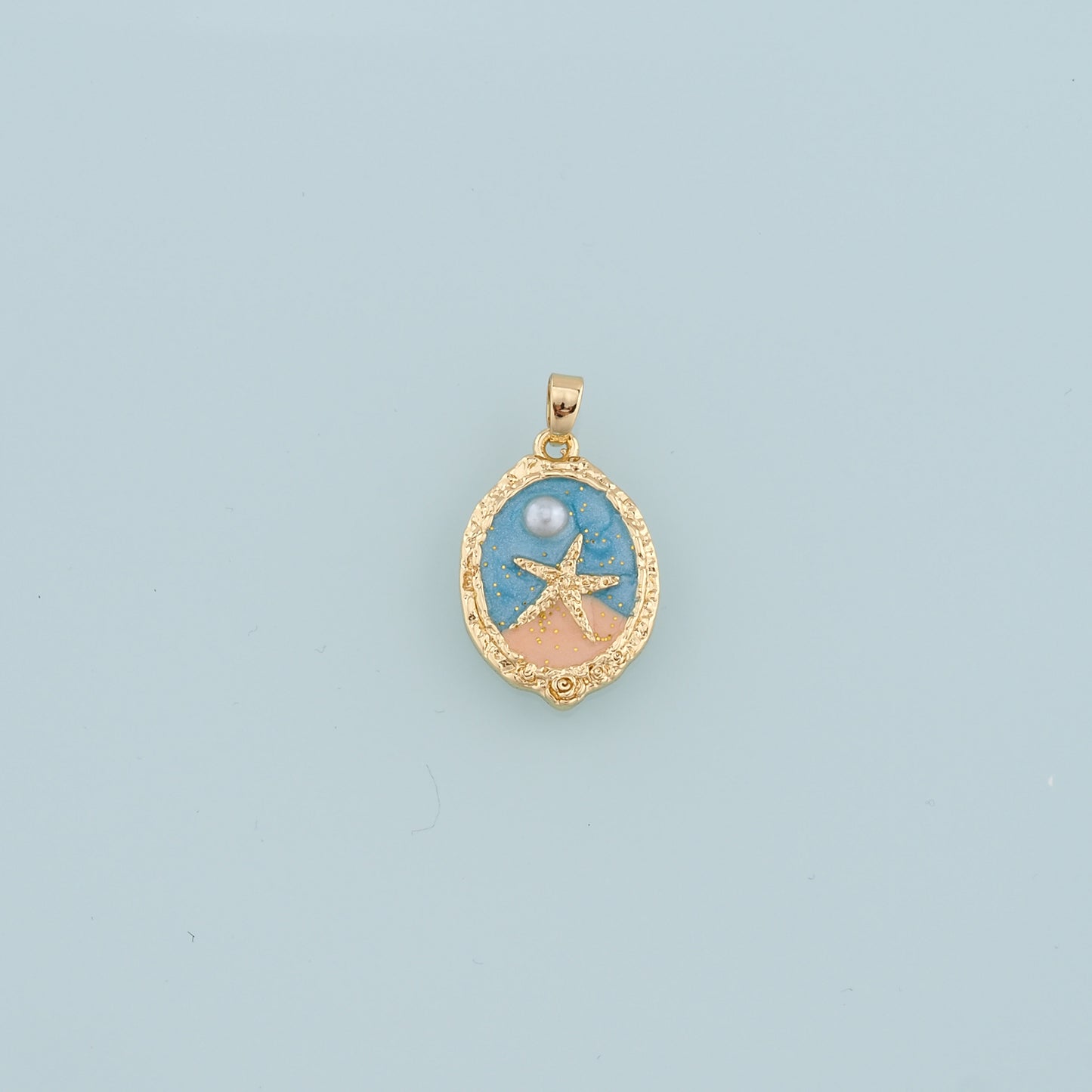 18K Gold Filled Pearl Starfish Pendant,Ename Starfish Charm Bracelet Necklace for DIY Jewelry Making Supply