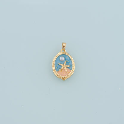 18K Gold Filled Pearl Starfish Pendant,Ename Starfish Charm Bracelet Necklace for DIY Jewelry Making Supply