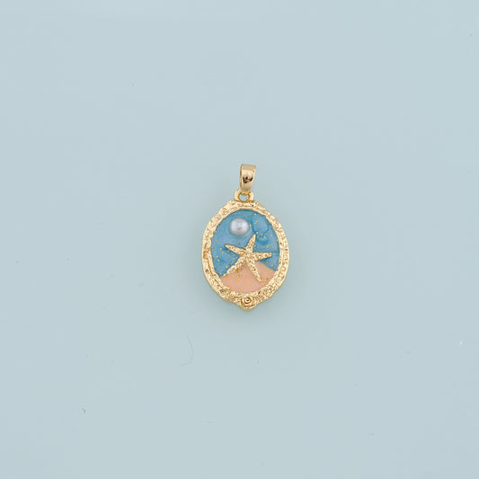 18K Gold Filled Pearl Starfish Pendant,Ename Starfish Charm Bracelet Necklace for DIY Jewelry Making Supply