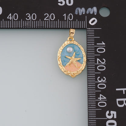 18K Gold Filled Pearl Starfish Pendant,Ename Starfish Charm Bracelet Necklace for DIY Jewelry Making Supply