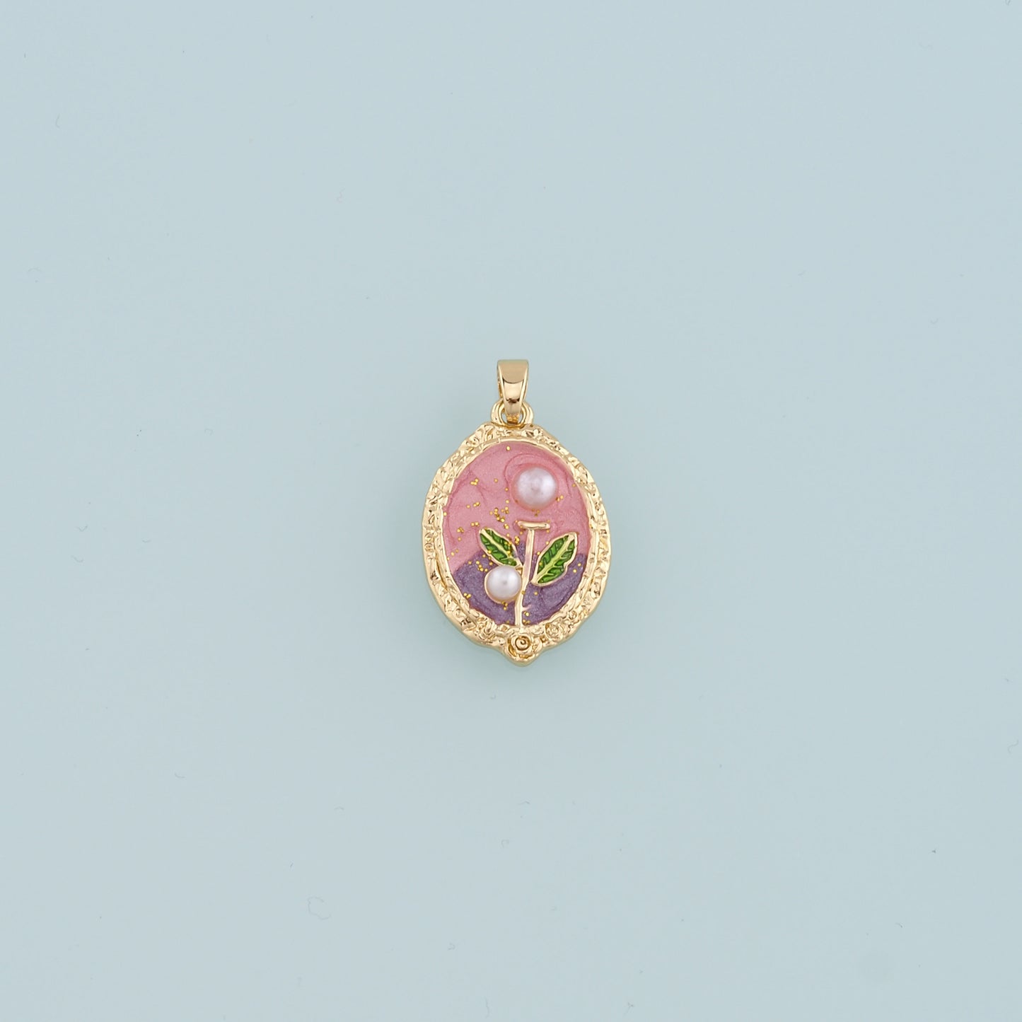 18K Gold Filled Pearl Flower Pendant,Enamel Flower Charm Bracelet Necklace for DIY Jewelry Making Supply
