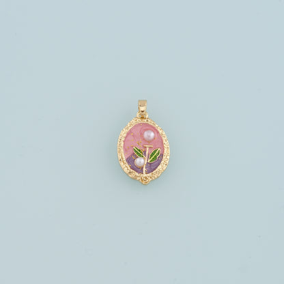 18K Gold Filled Pearl Flower Pendant,Enamel Flower Charm Bracelet Necklace for DIY Jewelry Making Supply