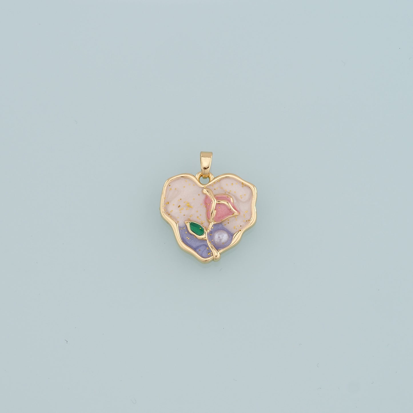 18K Gold Filled Heart Flower Pendant,Enamel Flower Charm Bracelet Necklace for DIY Jewelry Making Supply